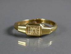 Spangen-Damenarmbanduhr 14ct GG; kleines Werk ca. 1,5 x 1 cm; Werk läuft; Bruttogewicht: 15g