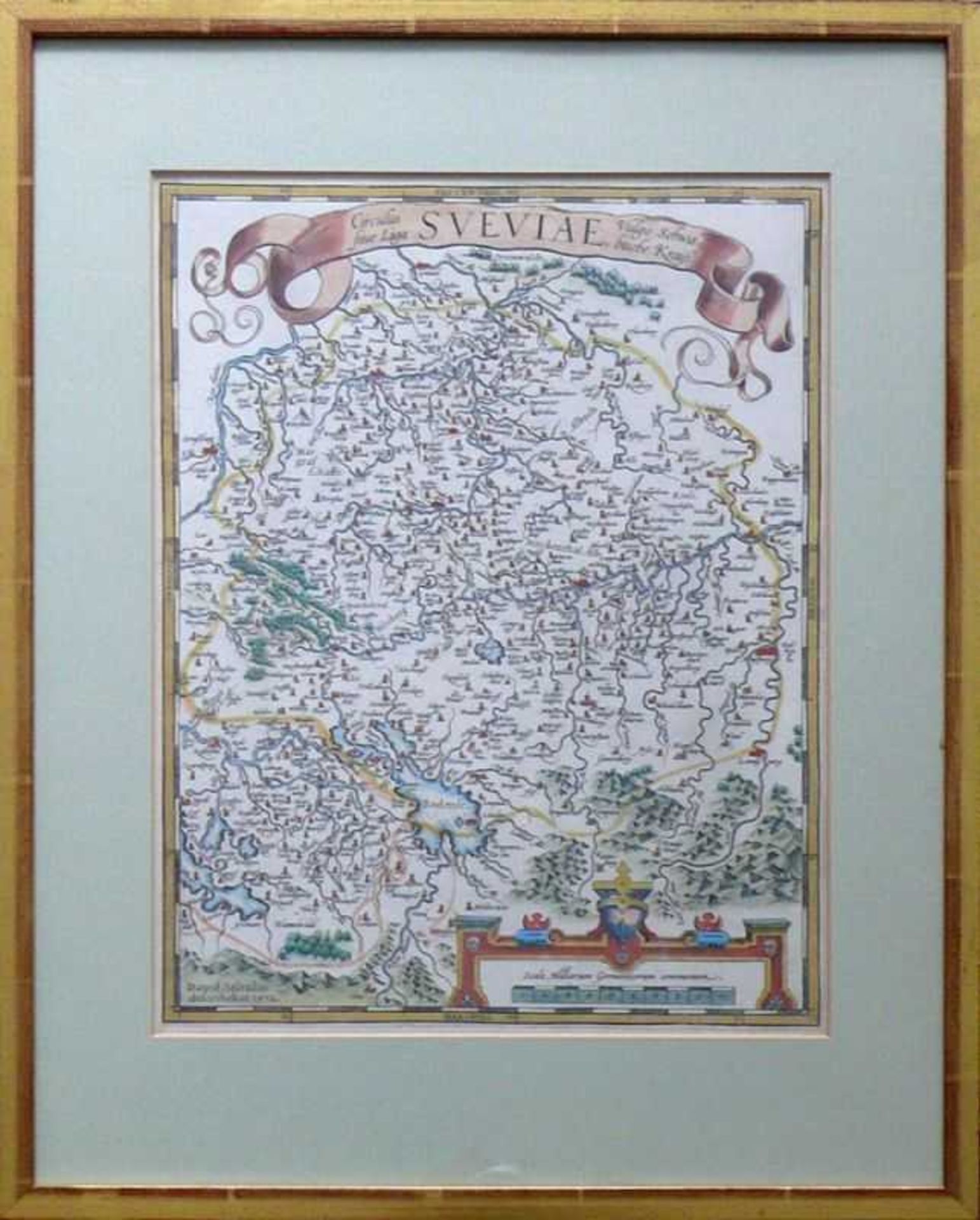 Schwaben (16.Jh.) mit Bodensee und nördliche Schweiz; von Abraham Ortelius (1527-1598, Antwerpen);