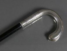 Gehstock (Anfg. 20.Jh.) geschwärzter Holzstock mit Metallspitze und gebogenem Griff in Silber 800;