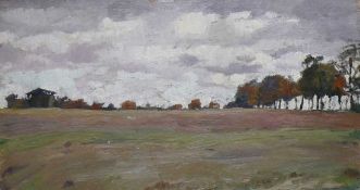 Waentig, Walter (1881 Zittau - 1962 Gaienhofen) "Landschaft"; Blick über Wiesen und Ackergelände auf