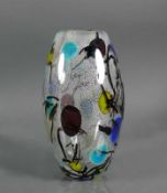 MURANO-Vase (2.H.20.Jh.) ovale Form; dickwandiges, farbloses Glas mit buntem, eingeschmolzenem