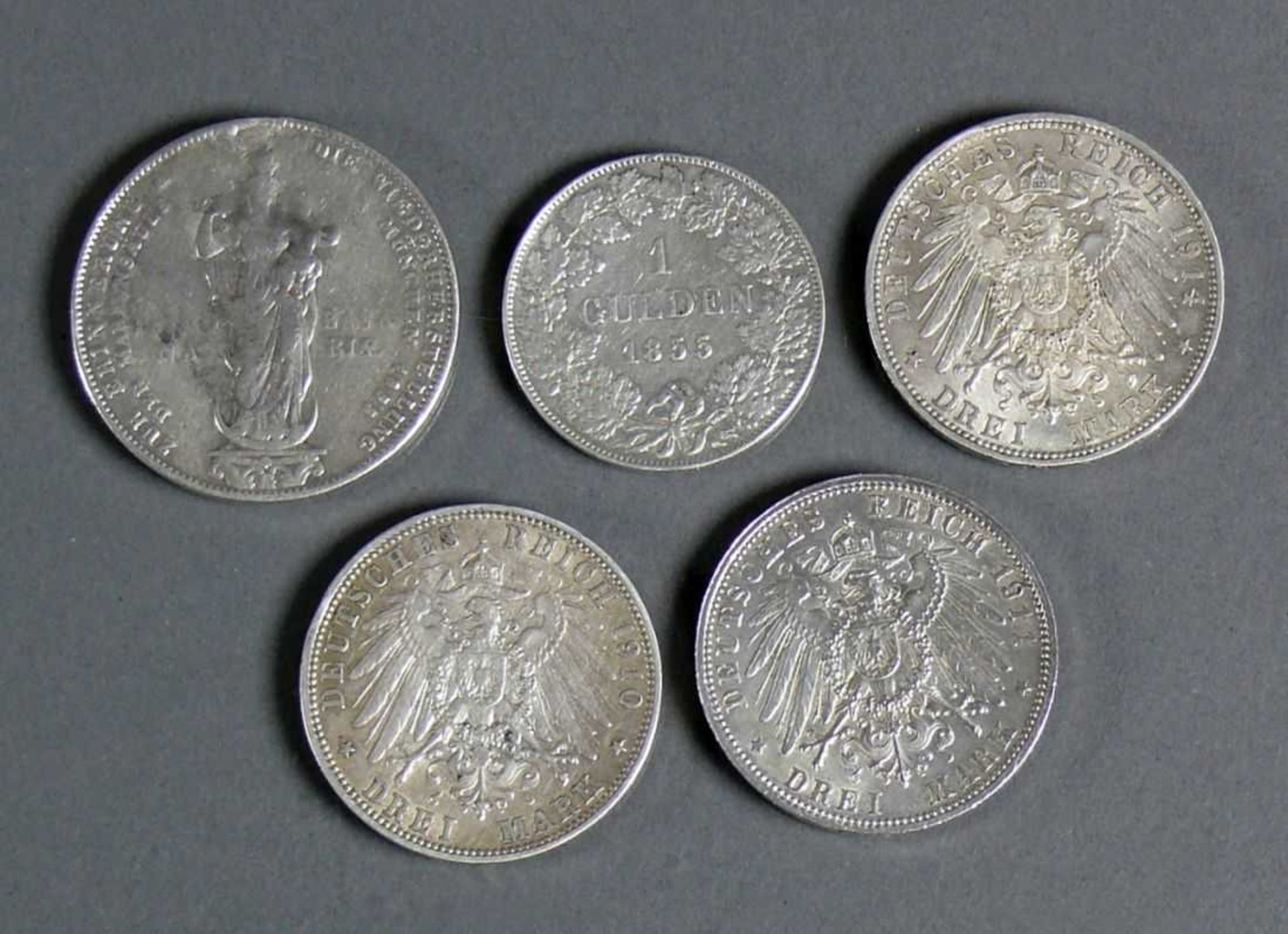 5 div. Silbermünzen Maximilian II, König von Bayern; RS Zur Erinnerung...1855; 1 Gulden 1855 - Bild 2 aus 2