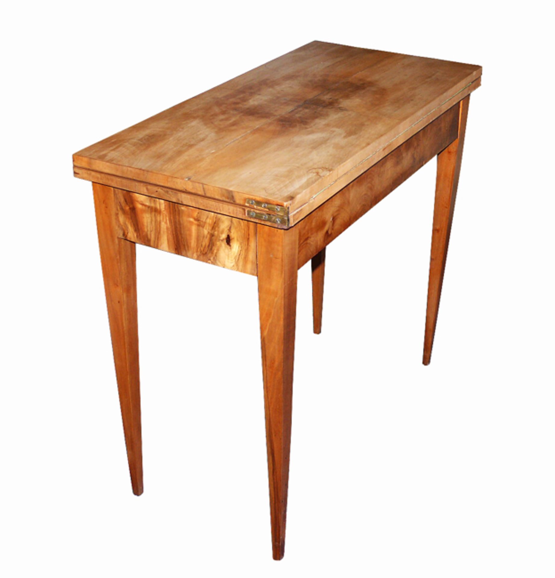 Konsol/Spiel-Tisch (1.H.19.Jh.) Nussbaum; hohe, spitz zulaufende Beine; Schubladenteil mit Beinen - Bild 3 aus 3