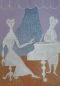 Stuckert, Rudolf (1912 Hilden - 2002 Bettnang/Höri) "2 Frauen am Klavier"; Mischtechnik/Malplatte;