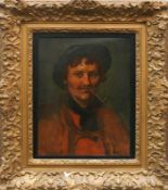Defregger, Franz von (1835 Stronach - 1921 München) "Brustportrait eines jungen Mannes" mit Hut