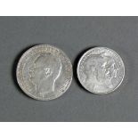 2 Silbermünzen Zwei Mark Friedrich und Luise von Baden 1906; Drei Mark Friedrich II H.v.Baden 1914