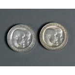 2 Silbermünzen Wilhelm II und Charlotte von Württemberg; 2x Drei Mark 1886 - 1911