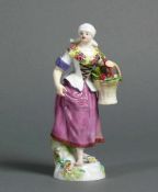 Porzellanfigur (Meissen, Ende 19.Jh.) "Gemüseverkäuferin" mit Rettich-Korb; farbige