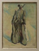 Roesch, Carl (Diessenhofen 1884 - 1979) "Stehende Frau"; Rückenansicht; in elegantem Kleid; ÖL/Holz;