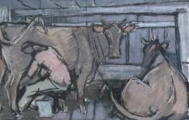 Sauerbruch, Hans (1910 Marburg - 1996 Konstanz) "Im Kuhstall"; Person beim Melken der Kühe;