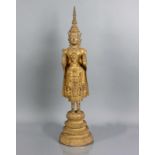 Buddha (wohl Thailand, 18./19.Jh.) Bronze vergoldet; stehend auf turmartigen Sockel; H: 57 cm;