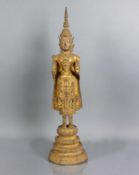 Buddha (wohl Thailand, 18./19.Jh.) Bronze vergoldet; stehend auf turmartigen Sockel; H: 57 cm;