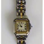 CARTIER-Damenarmbanduhr Modell "Panthere"; Stahl/18ct Gold; Papiere vorhanden; Batterie zu ersetzen;