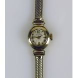 Damenarmbanduhr 14ct GG-Gehäuse und -Armband; D: Gehäuse 1,5 cm; 15g; Werk überholungsbedürftig