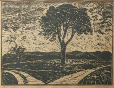 Laage, Wilhelm (1868 Stellingen - 1930 Reutlingen) "Zwei Wege"; Holzschnitt 1921; ca. 39 x 50 cm;