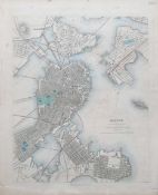 BOSTON-Stadtplan (19. Jh.) colorierter Stahlstich; mit Umgebung (Charlestown und Roxbury); published