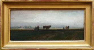 Voltz, Friedrich (1817 Nördlingen - 1886 München) "Pflügende Bauern" auf weitem Feld; im Hintergrund