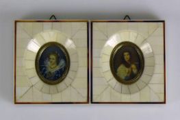 Paar Miniaturen (20.Jh.) Darstellung von "Jacqueline de Caestre Rubens" bzw. "La Signora Korsakov