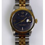 ROLEX-Herrenarmbanduhr "OYSTER PERPETUAL DATE"; Stahl/Gold; Automatik; schwarzes Ziffernblatt;