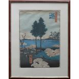 Utagawa Hiroshige (1797 - 1858) "Picknick am See"; Farbholzschnitt; aus" 100 berühmte Ansichten