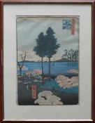 Utagawa Hiroshige (1797 - 1858) "Picknick am See"; Farbholzschnitt; aus" 100 berühmte Ansichten