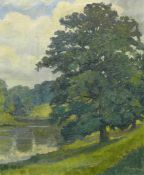 Umgelter, Hermann Ludwig (Stuttgart 1891 - 1961) "Sommerliche Flußlandschaft" mit grünen Wiesen