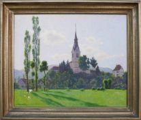 Mollweide, Werner (1889 Straßburg - 1978 Bodman-Ludwigshafen) "Blick auf Kirche von Wahlwies" mit