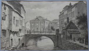 Vuidar, J. (Frankreich/Belgien 2.H. 19.Jh) Blick auf kleine Brücke in einer Stadt; Gebäudeansichten;