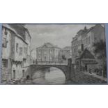 Vuidar, J. (Frankreich/Belgien 2.H. 19.Jh) Blick auf kleine Brücke in einer Stadt; Gebäudeansichten;