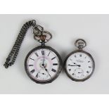 2 div. Taschenuhren (um 1900) Eisenbahner-Taschenuhr DOXA; Silbergehäuse; bemaltes