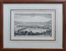 Seckingen (Bad Säckingen) (MERIAN 1643) Kupferstich; Blick aus der Vogelperspektive auf die Stadt