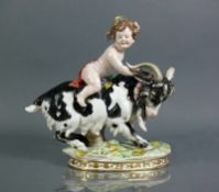 Putto auf Ziegenbock (Scheibe-Ansbach, Rudolstdt, 20. Jh.) Putto mit Weintrauben-Haarschmuck rreitet