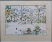 Sauerbruch, Hans (1910 Marburg - 1996 Konstanz) "Winterlicher Blick in seinen Garten"; Aquarell;