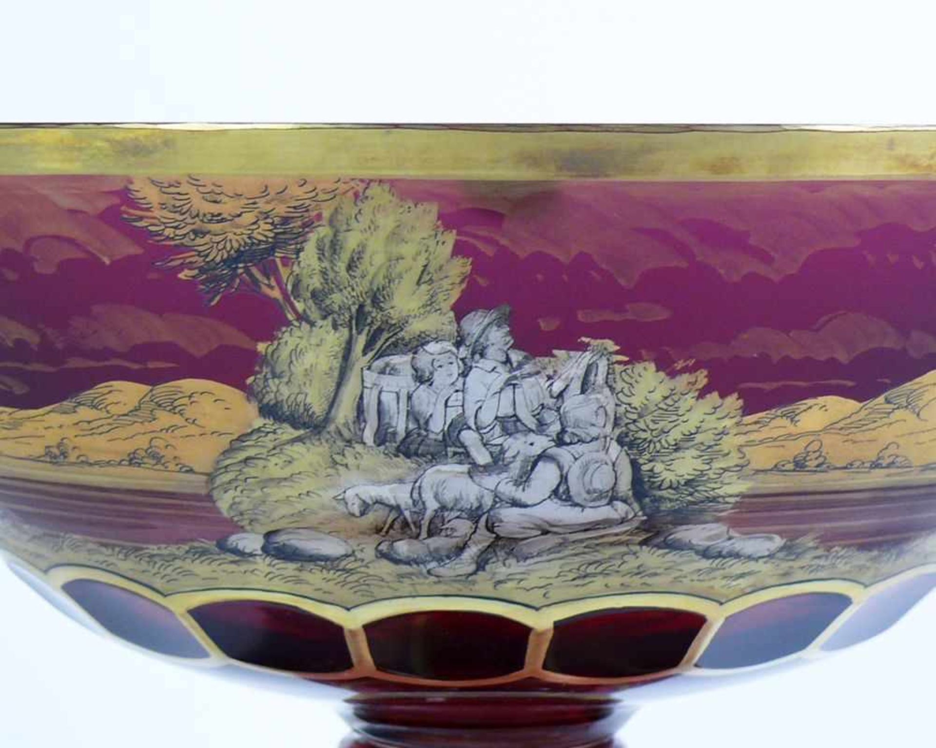 Aufsatzschale (Böhmen, 20.Jh.) dickwandiges, hellrot gefärbtes Kristallglas; auf Schalenrand - Bild 5 aus 6