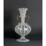 MURANO-Vase "ZANFIRICO", weisses Fadenglas mit gebauchtem Korpus auf rundem Stand; seitl. angesetzte