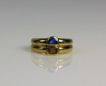 Damenring 18ct GG; besetzt mit blauem und gelbem Saphir; Ringgr. 59; 7,6g