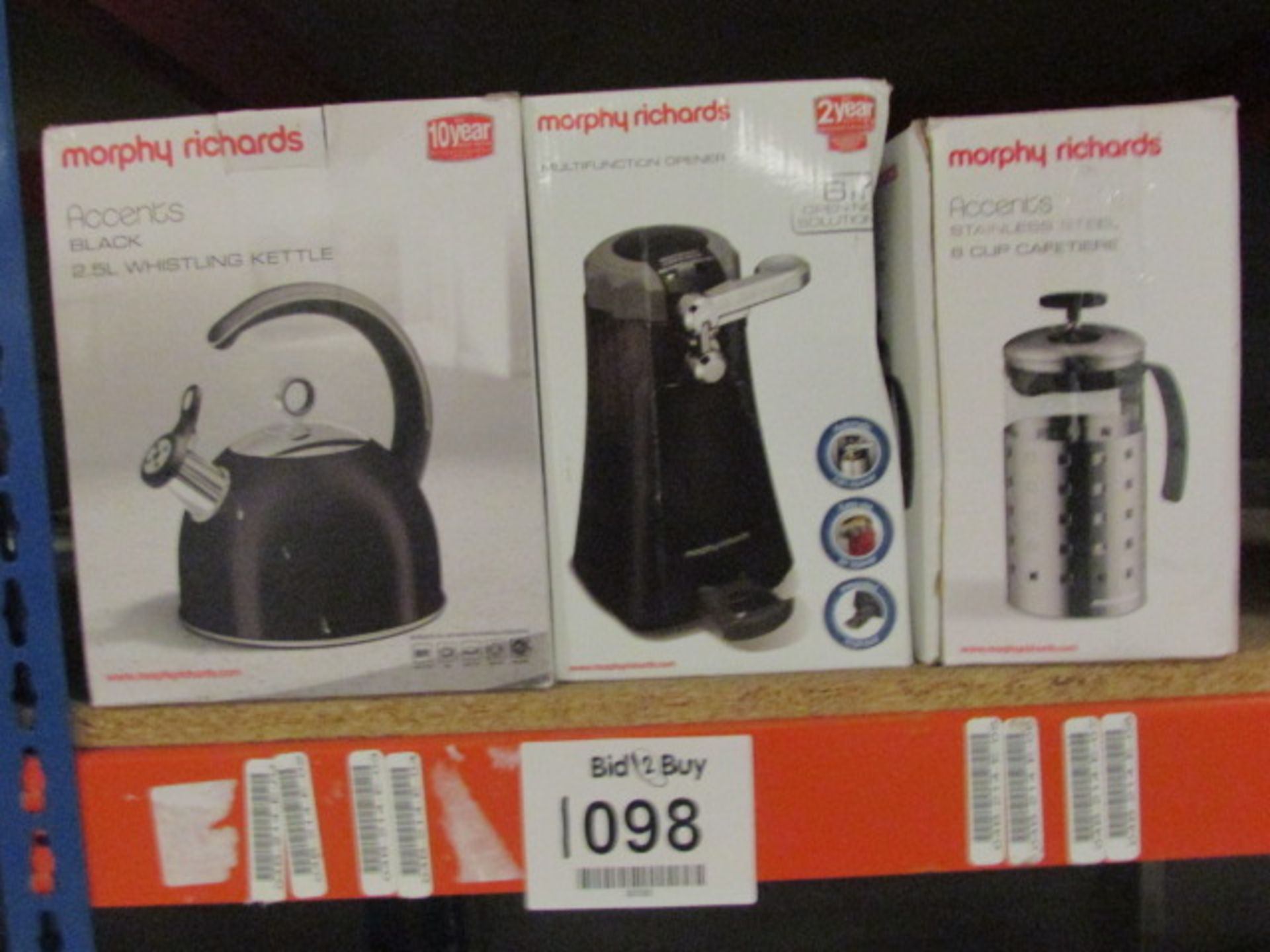 3X MORPHY RICHARDS KETTLE, MULTIFUNCTION OPENDER AND STAINLESS STEEL 8 CUP