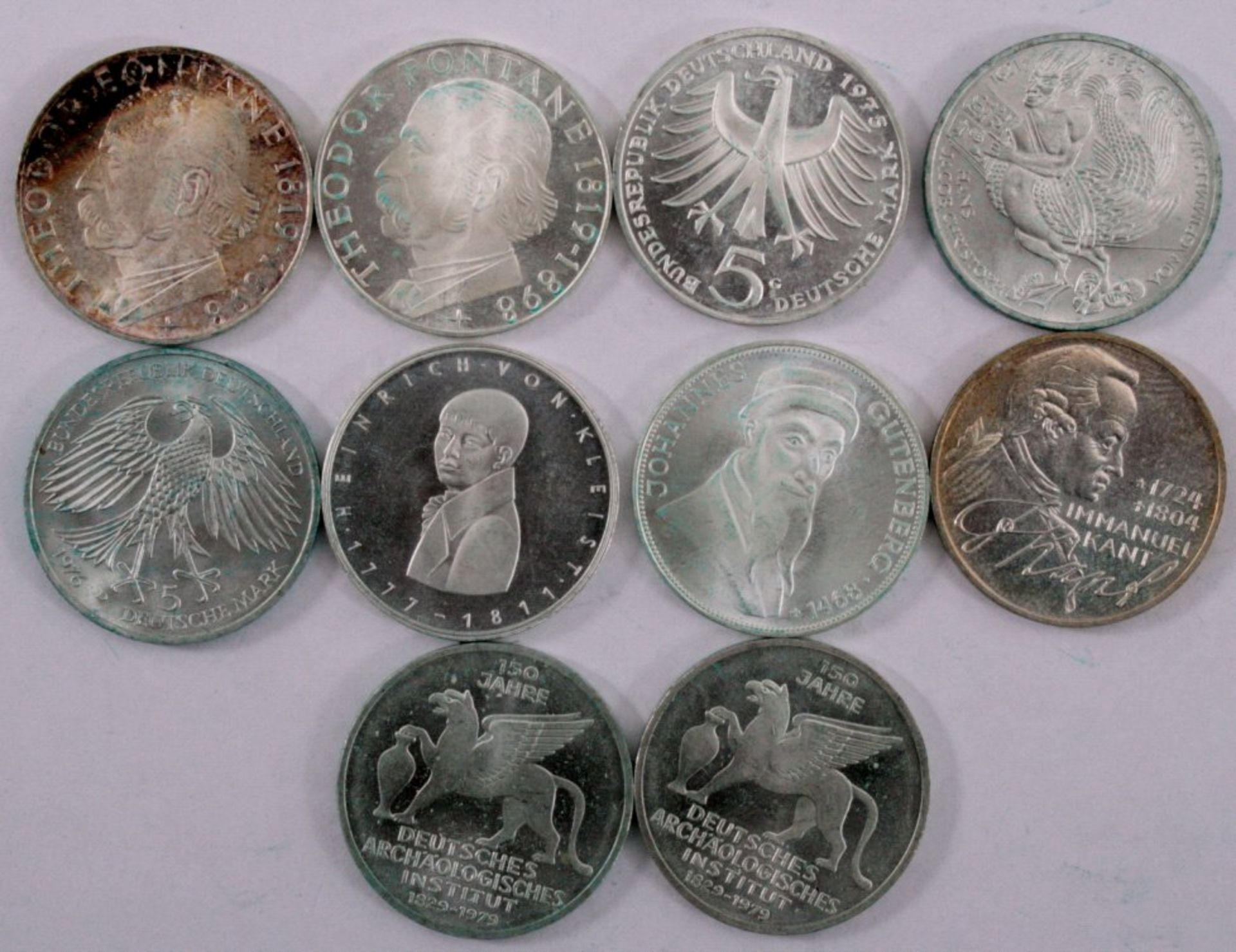 10 Silber 5 DM Gedenkmünzen1 Gutenberg1 Schweizzer1 Kant2 Archäologisches Institut2