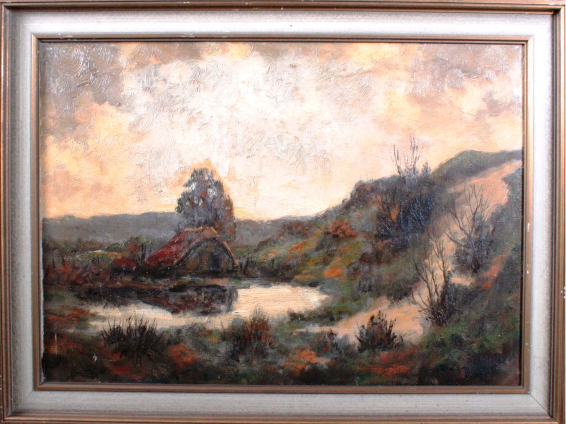 Herrmann, Moorlandschaft mit HausÖl auf Leinwand gemalt, unten rechts signiert, gerahmt, ca.50 ×