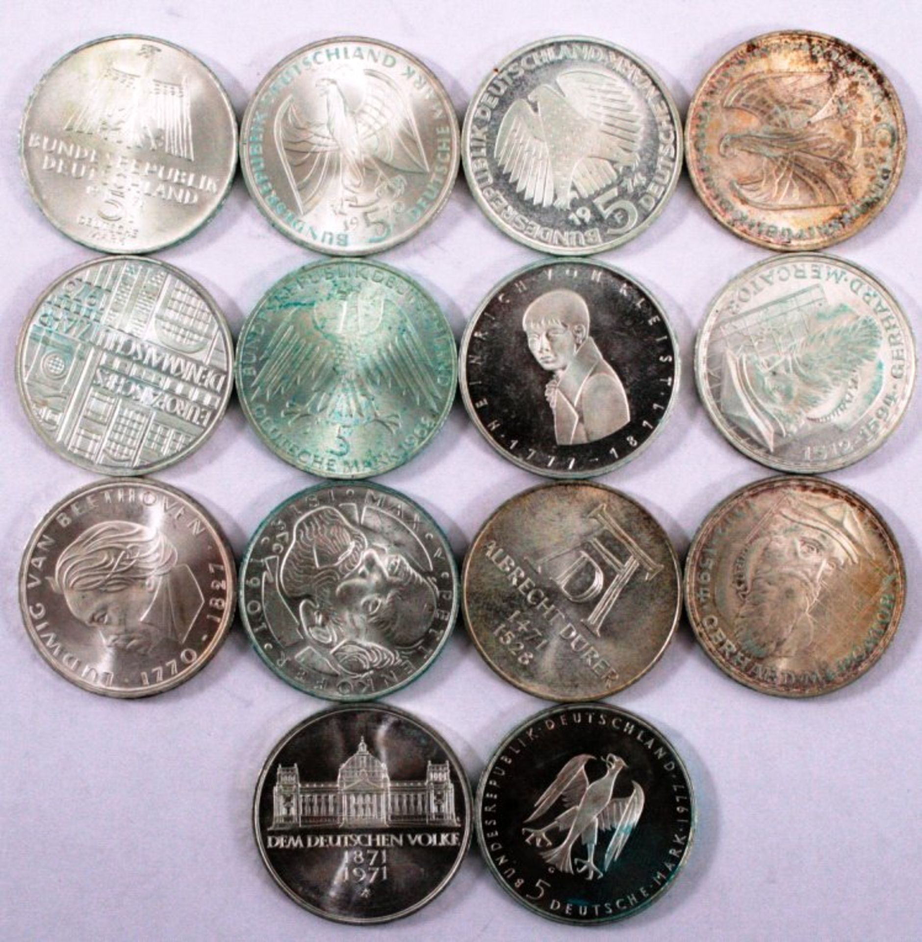 14 Silber 5 DM Gedenkmünzen2 Kleist 19772 Dürer 19711 Denkmalschutz 19751 Dem Deutschen Volke