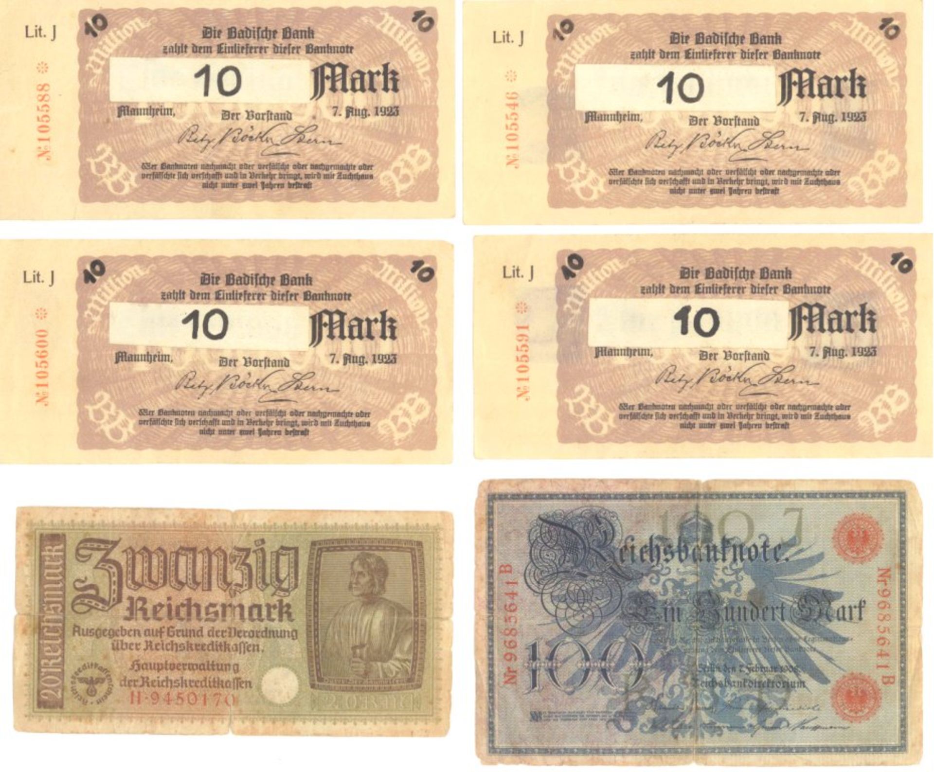 1923 Deutsches Reich INFLATION, BEHELFSBANKNOTENwohl amtliche oder halbamtliche Behelfsbanknoten