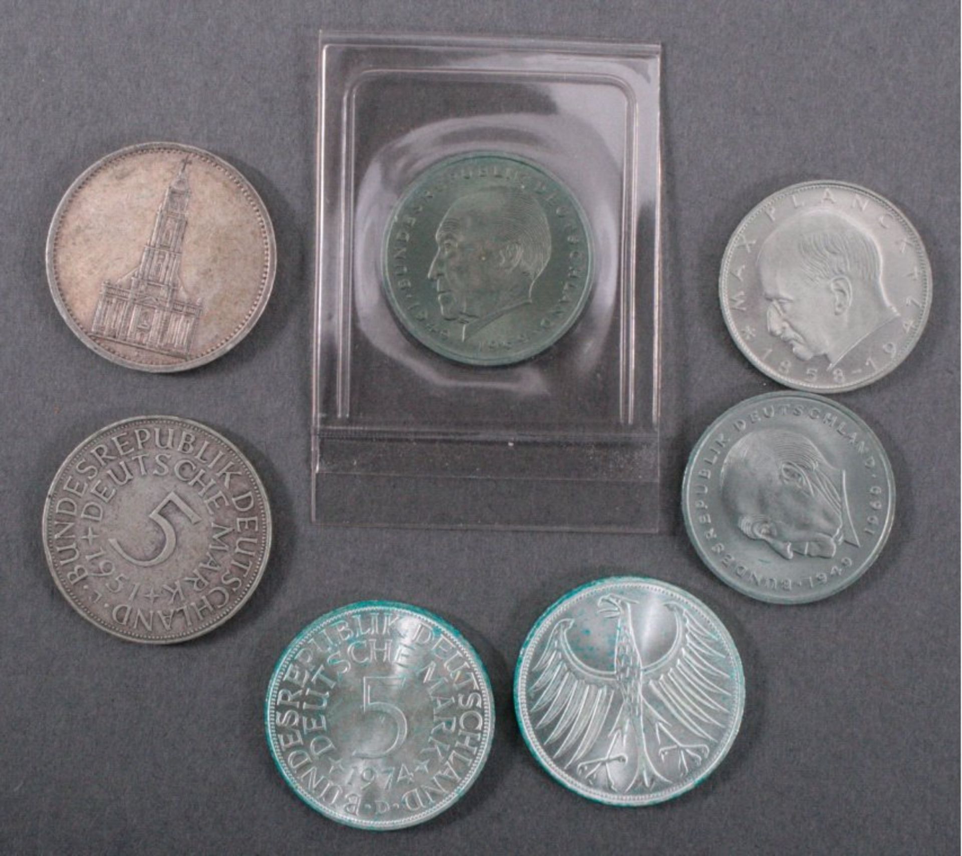 7 Münzen Deutschland3 Stück 5 Mark ( 1974 D/F, 1951 J ) Silber1 Stück 5 Reichsmark 1935 Silber1