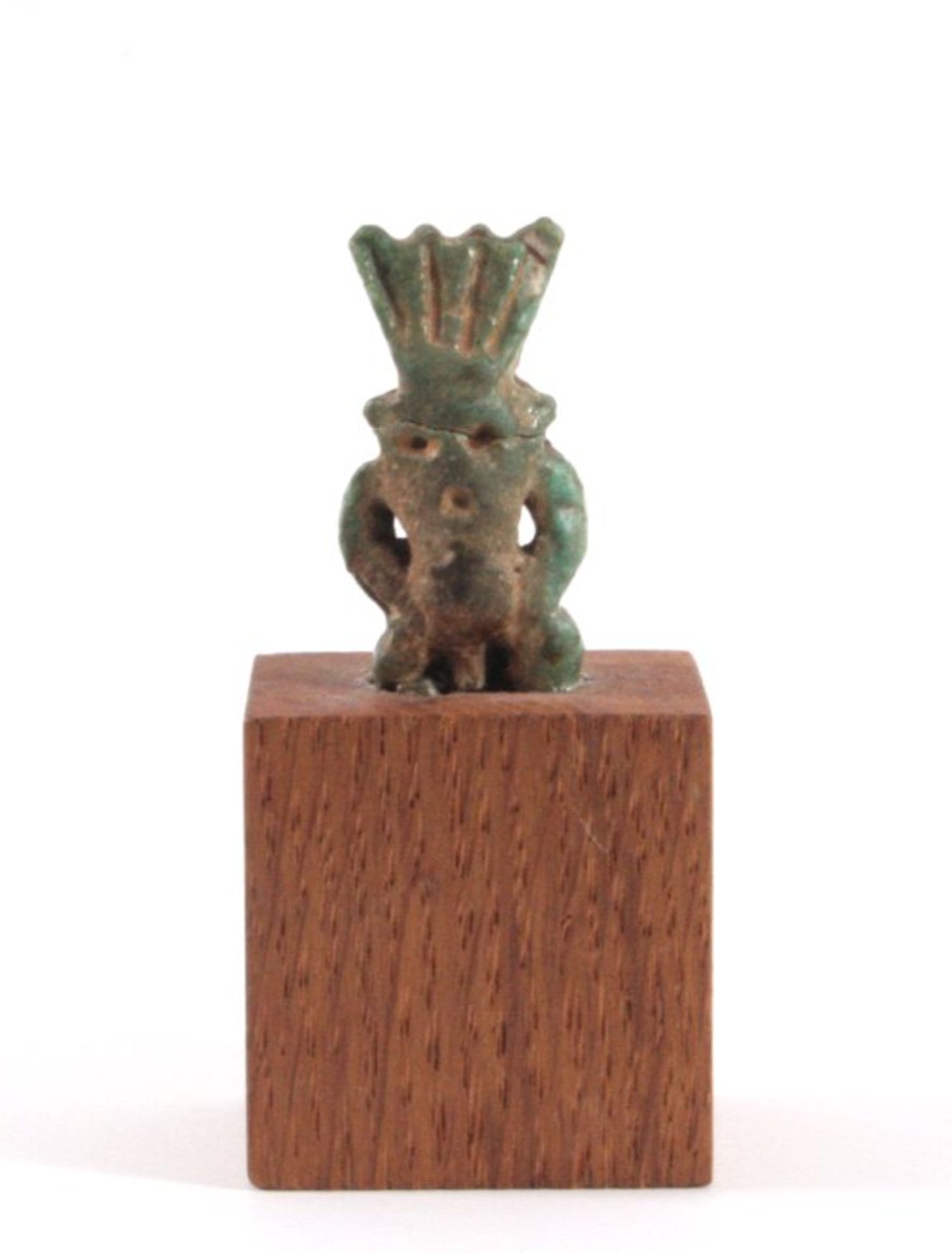 Grünes Amulett, Ägypten 700 bis 1000 v. Chr.Ausgrabungsstück, Fayence Figur auf Sockel, schöne - Bild 2 aus 2