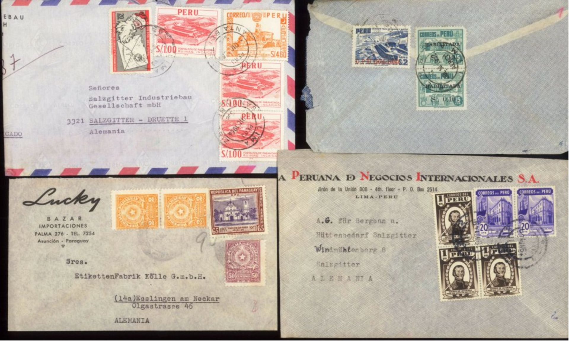 Peru, Bedarfsbriefe 1950, NICHT AUSGEGEBENgesamt 3 Stück, alle an die SALZGITTER AG, dabei