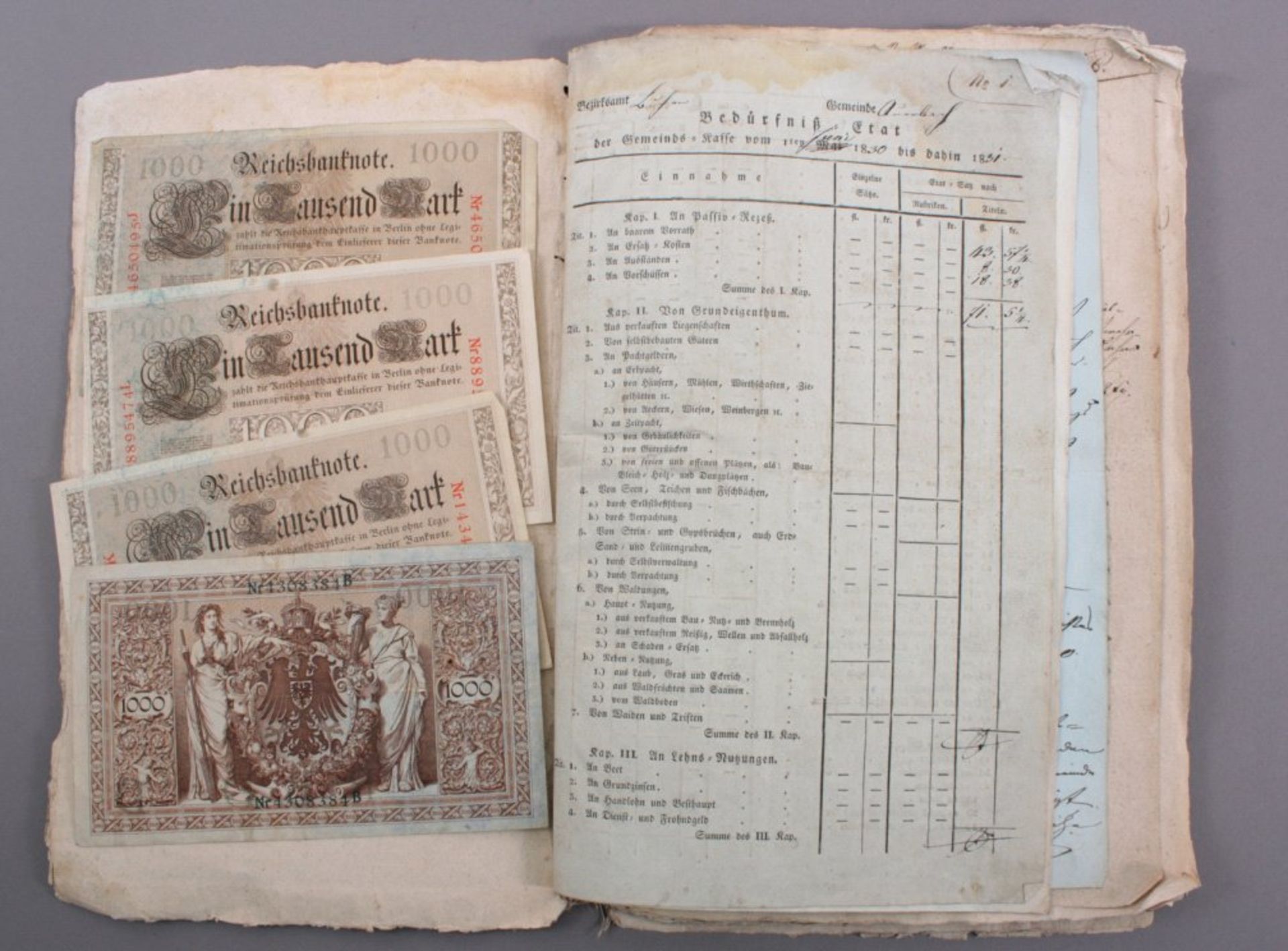 Buch mit handschriftliche Aufzeichnungen aus dem 19. Jh.4x 1000 Mark Reichsbanknoten - Bild 2 aus 6