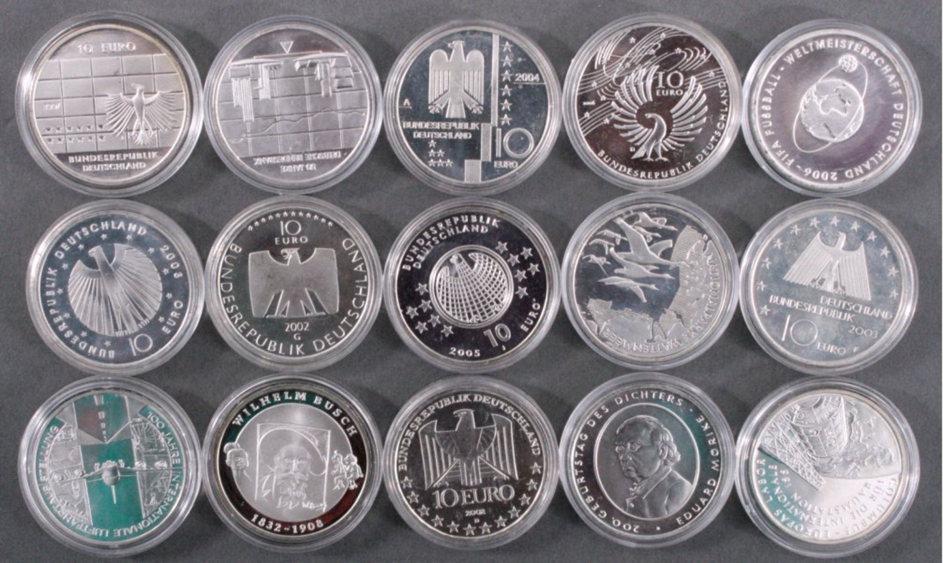 15 Stück  10 DM Silber Gedenkmünzen ( sp.)50 Jahre Bundesbank 2 StückBauhausFußball WM 2006 2