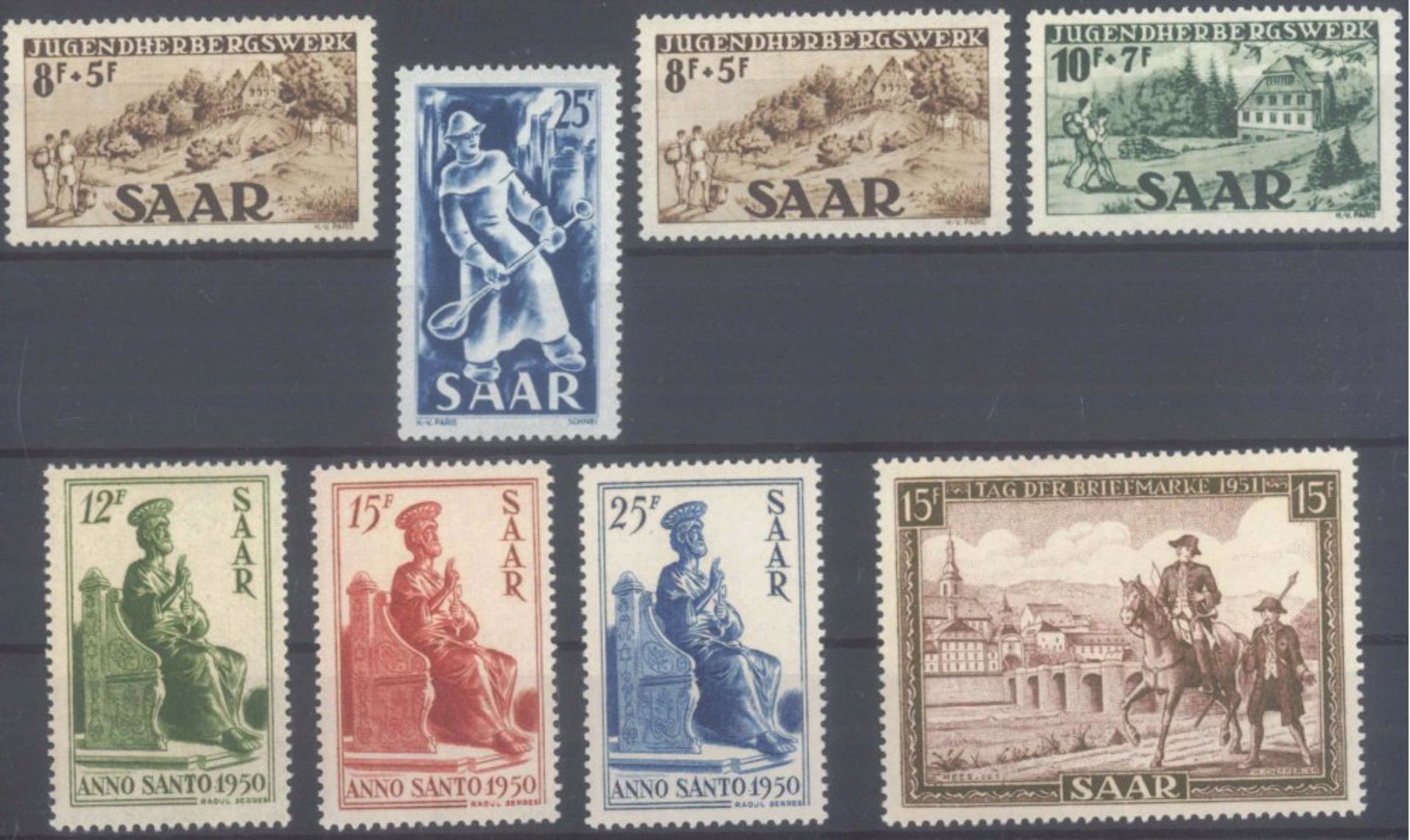 1949-1951, 8 postfrische WerteMichelnummern 262 I bis 263 I, 284, 293-295 und 305 sowiedie 262 I mit