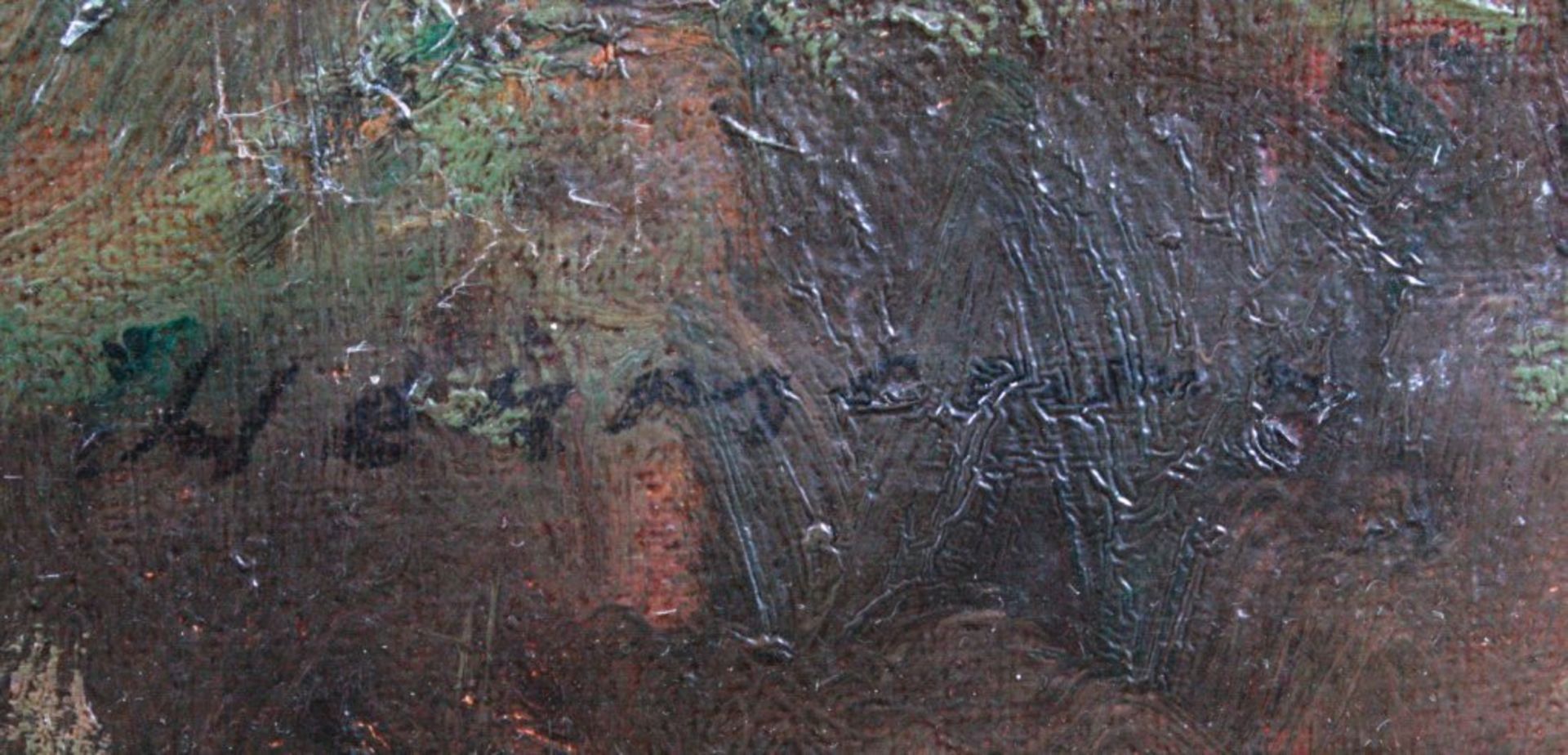 Herrmann, Moorlandschaft mit HausÖl auf Leinwand gemalt, unten rechts signiert, gerahmt, ca.50 × - Bild 2 aus 2