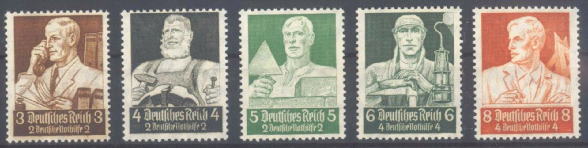 1934 III. Reich, Stände - 5 Werte, 3+2 Pfennig - 8+4 PfennigMichelnummern 556-560, postfrisch Luxus,