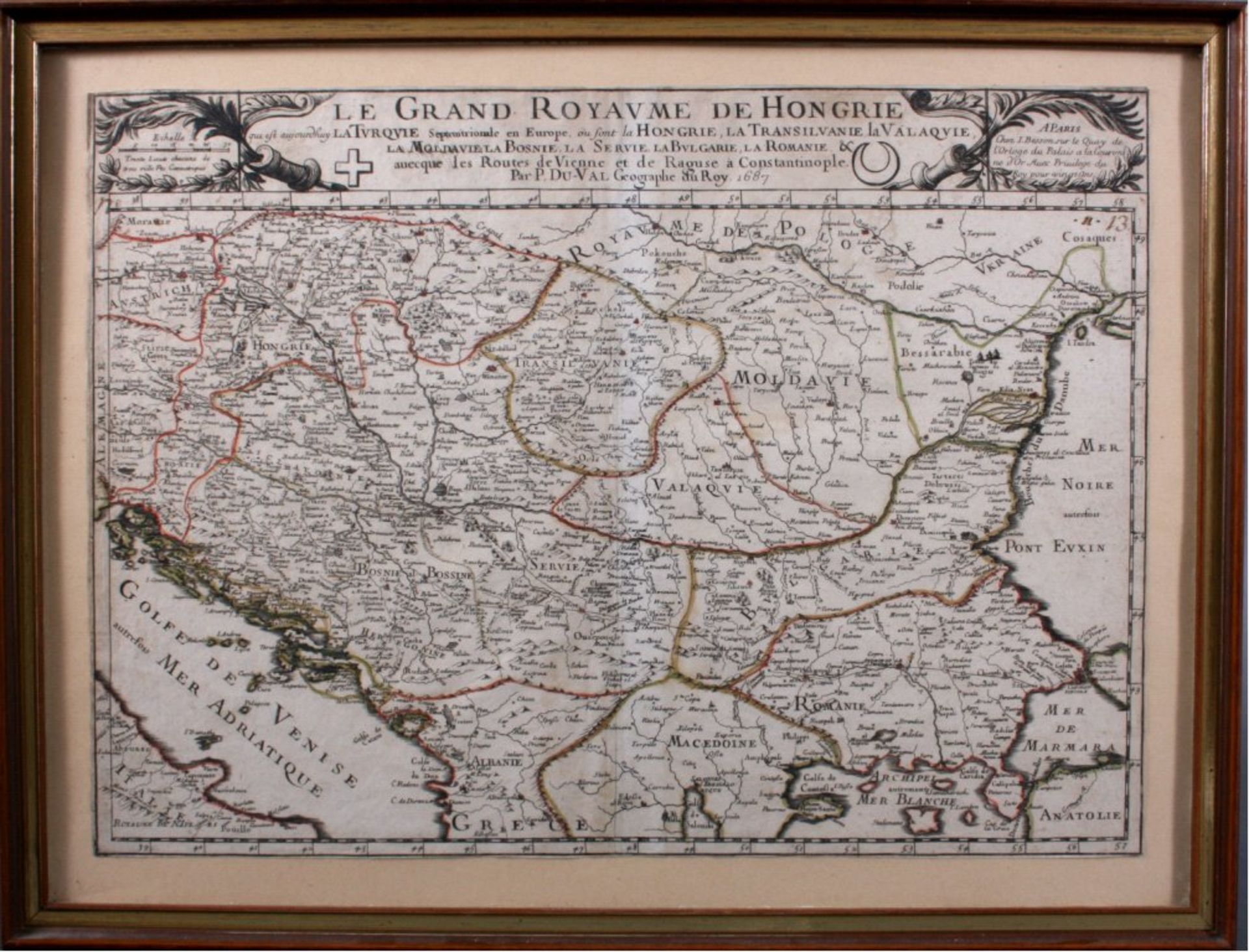 Le Grand Royavme de Hongrie...  Paris 1687Par Pierre Du Val. Altkolorierte Kupferstichkarte, ca.